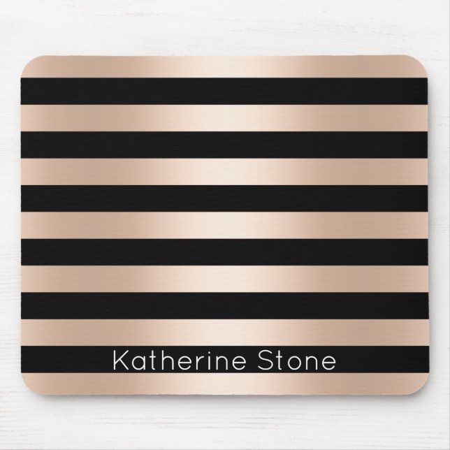Elegant modern chick rose gold black striped mouse pad (Front)