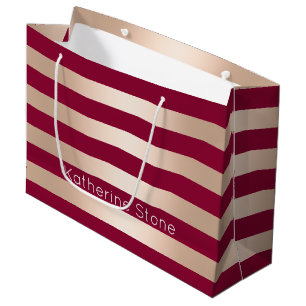 Elegant modern chick rose gold burgundy striped large gift bag