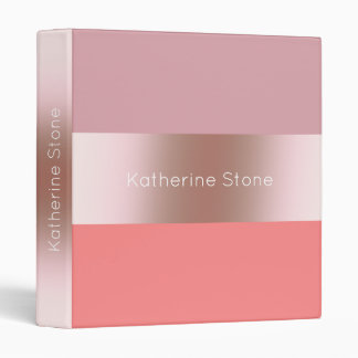 Elegant modern chick rose gold pink coral striped binder
