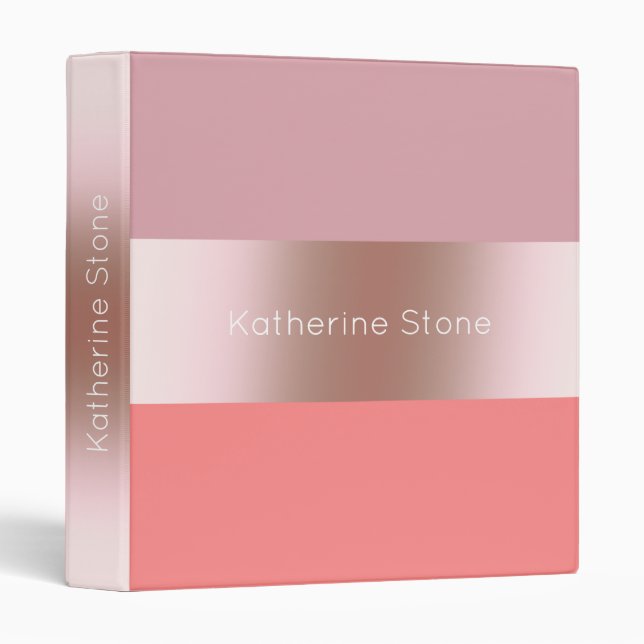 Elegant modern chick rose gold pink coral striped binder (Front/Spine)