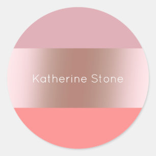 Elegant modern chick rose gold pink coral striped classic round sticker