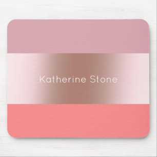 Elegant modern chick rose gold pink coral striped mouse pad