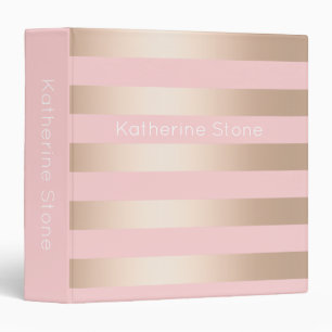 Elegant modern chick rose gold pink striped binder