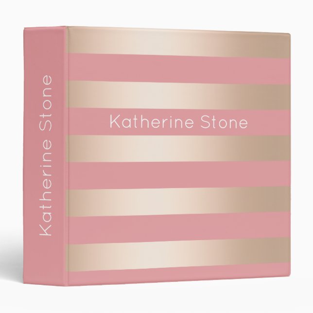 Elegant modern chick rose gold pink striped binder (Front/Spine)