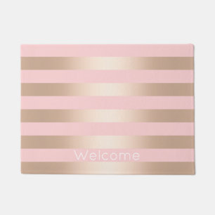 Elegant modern chick rose gold pink striped doormat