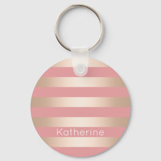 Elegant modern chick rose gold pink striped keychain