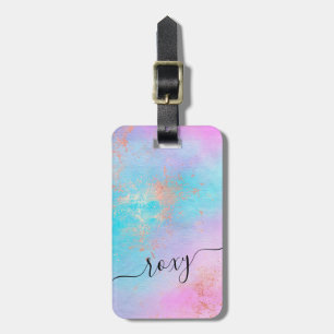 Elegant modern chick rose gold watercolor colorful luggage tag
