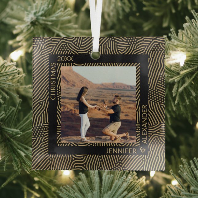 Elegant Modern Christmas Couple Photo Glass Ornament (Insitu)