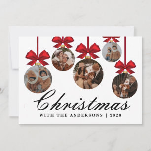 Elegant Modern Christmas Family 5 Ornament Photo H Holiday Card