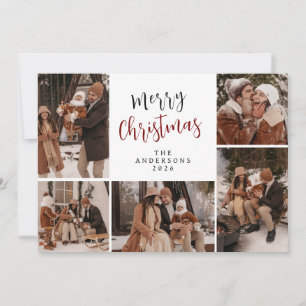 Elegant Modern Christmas Family 5 Photo Holiday Ca Card