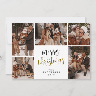 Elegant Modern Christmas Family 5 Photo Holiday Card