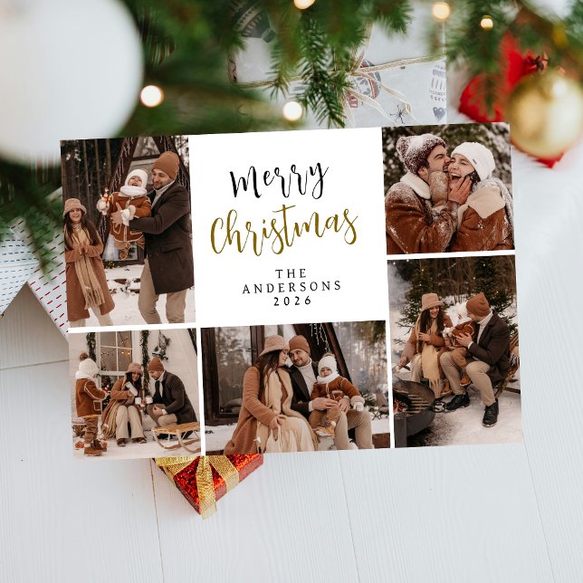 Elegant Modern Christmas Family 5 Photo Holiday Card (Creator Uploaded)