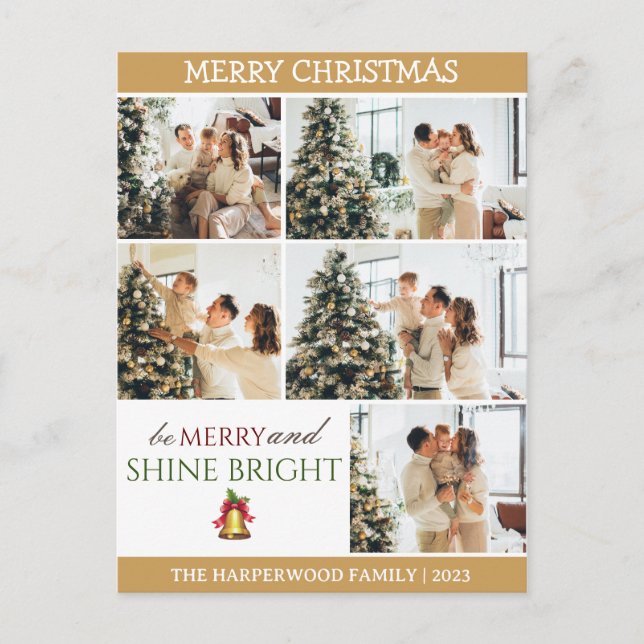  Elegant Modern Christmas Family Photo Collage Holiday Postcard (Front)