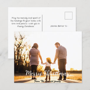 Elegant Modern Christmas holidays Script Photo Holiday Postcard