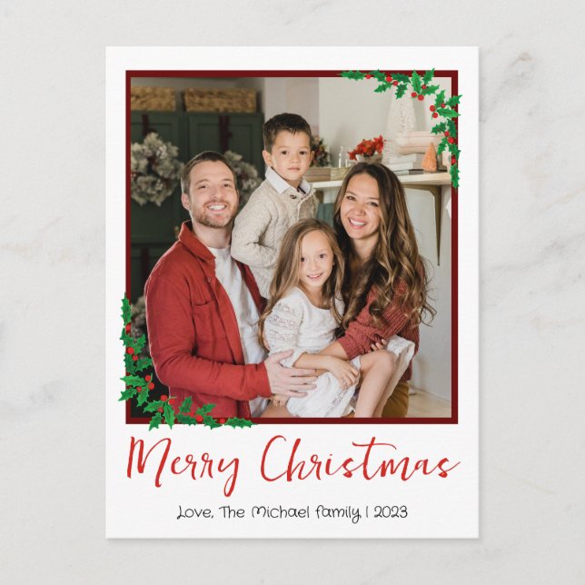 Elegant Modern Christmas holidays Script Photo Holiday Postcard (Front)