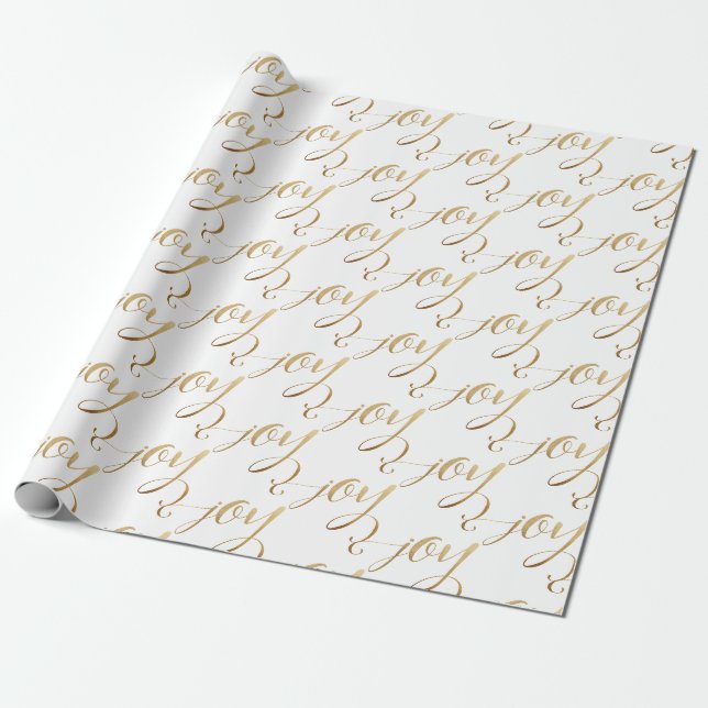 Elegant Modern Christmas Joy Gold White Wrapping Paper (Unrolled)