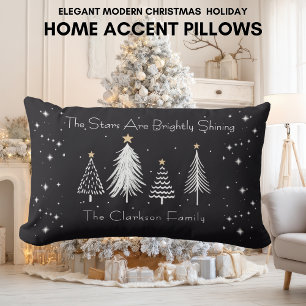 Elegant Modern Christmas Stars with Family Name Lumbar Pillow