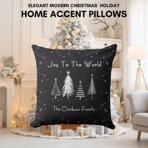 Elegant Modern Christmas Stars with Family Name  Throw Pillow