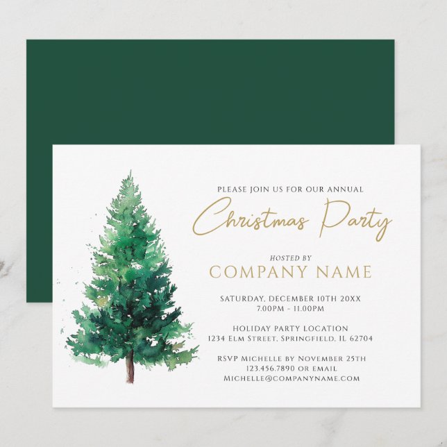 Elegant Modern Christmas Tree Corporate Party Invitation (Front/Back)