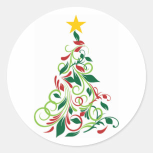 Elegant Modern Christmas tree Illustration Classic Round Sticker