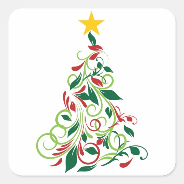 Elegant Modern Christmas tree Illustration Square Sticker (Front)