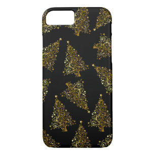 Elegant modern Christmas tree pattern black gold Case-Mate iPhone Case