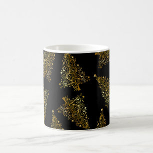 Elegant modern Christmas tree pattern black gold Coffee Mug