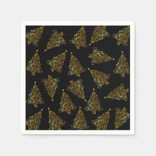 Elegant modern Christmas tree pattern black gold Napkin