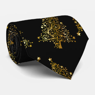 Elegant modern Christmas tree pattern black gold Tie