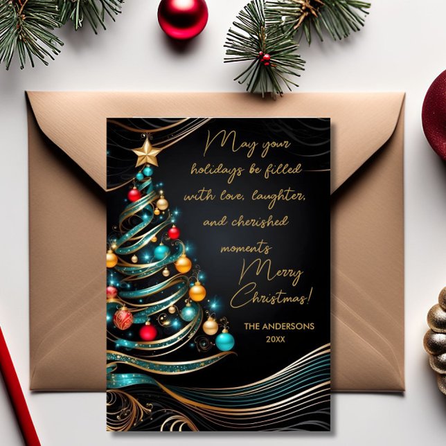 elegant modern christmas tree personalised wishes holiday card (Creator Uploaded)