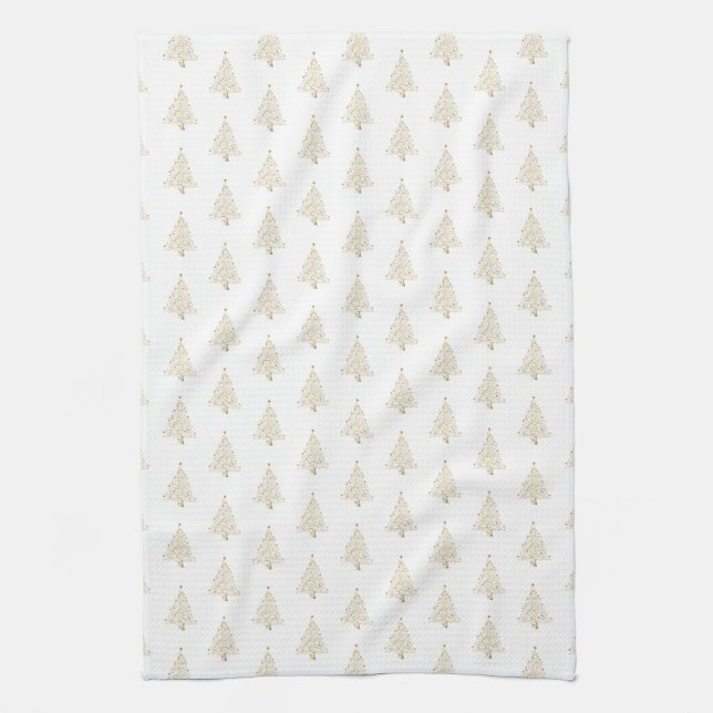 Elegant Modern Christmas Trees Gold White Hand Kitchen Towel (Vertical)