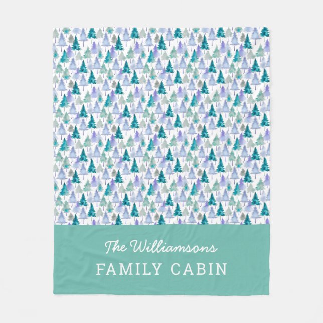 Elegant Modern Christmas Trees Green and Lilac Fleece Blanket (Front)