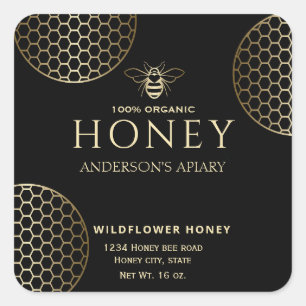Elegant Modern circles gold honey comb bee Square Sticker