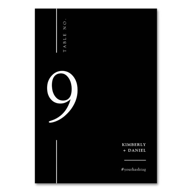 Elegant Modern Classic Black Wedding Seating Chart Table Number (Front)