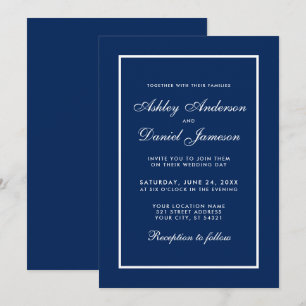 Elegant Modern Classic Blue Wedding Invitation