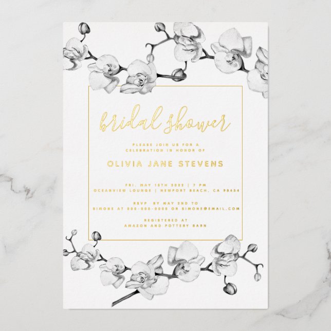 Elegant Modern Classic Gold Orchids Bridal Shower (Front)