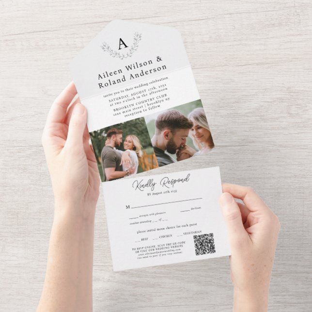 Elegant Modern Classic Monogram Photo Wedding All In One Invitation (Tearaway)