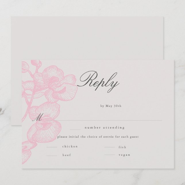 Elegant Modern Classic Orchid Wedding Meal RSVP (Front/Back)