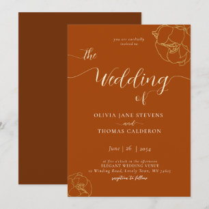 Elegant Modern Classic Rust Brown Floral Wedding Invitation