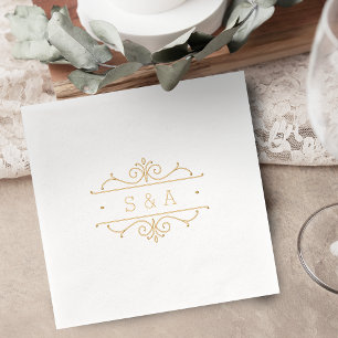 Elegant modern classic vintage wedding monogram foil napkins
