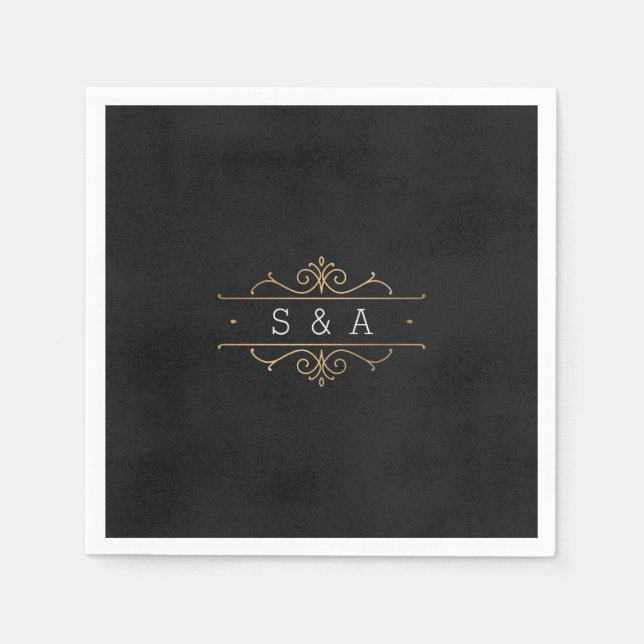 Elegant modern classic vintage wedding monogram napkin (Front)