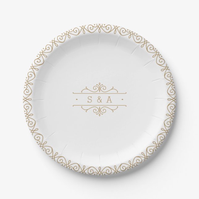 Elegant modern classic vintage wedding monogram paper plate (Front)