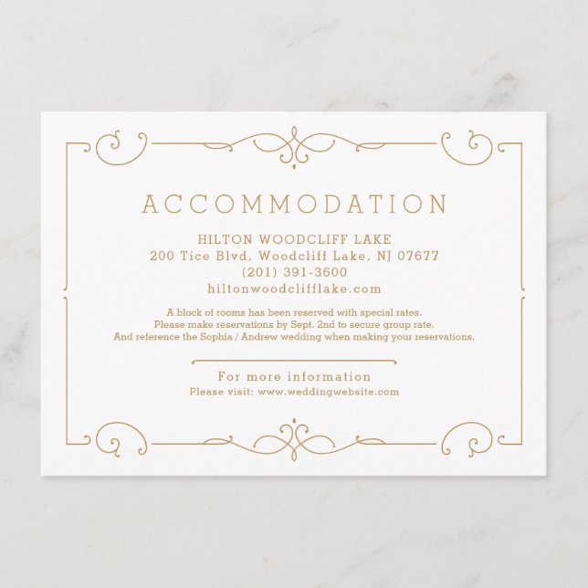 Elegant modern classic wedding accommodation enclosure card (Front)