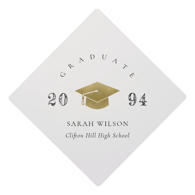 Elegant Modern Clean Minimal Simple Gold Foil Graduation Cap Topper (Front)
