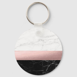 elegant modern clear black white marble rose gold keychain