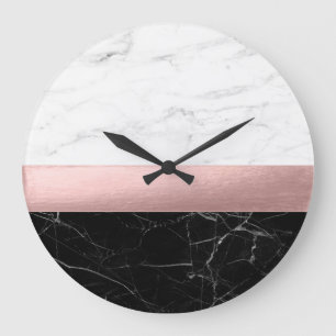 elegant modern clear black white marble rose gold large clock