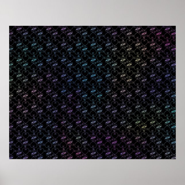Elegant Modern Colourful Hearts and Keys Pattern | Poster (Front)