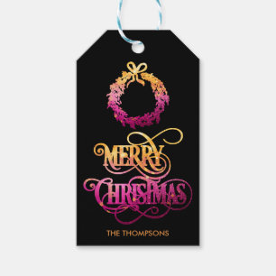 Elegant Modern Colourful Merry Christmas Wreath Gift Tags