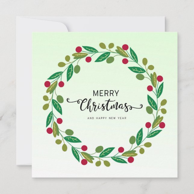 Elegant Modern Colourful Merry Christmas Wreath  Holiday Card (Front)