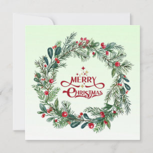 Elegant Modern Colourful Merry Christmas Wreath Holiday Card